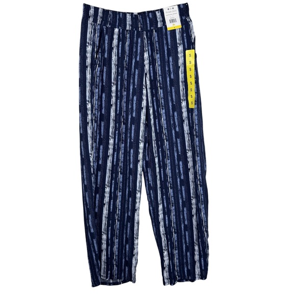 Three Dots Pants Womens Small Navy Elastic Pull On Striped Pockets Relaxed Fit - Picture 1 of 9